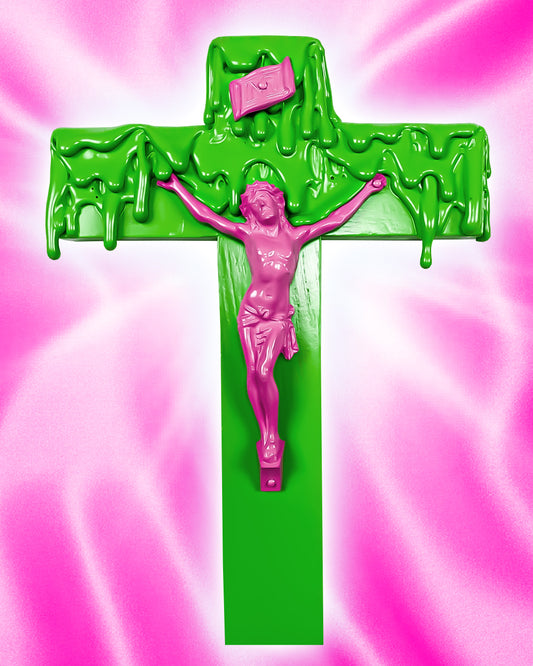 Crucifix Fondu Vert Rose God is Queer