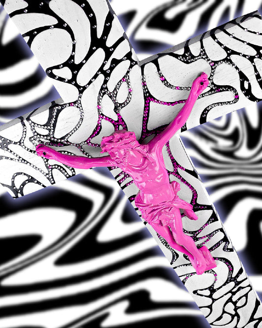 Crucifix N&B et Rose à Strass God is Queer