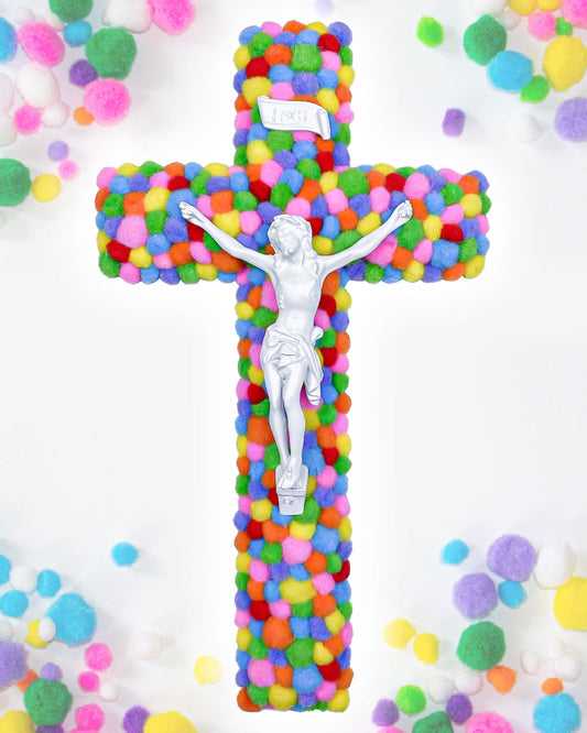 Crucifix Pompons Multicolores God is Queer
