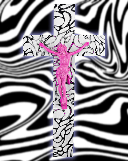 Crucifix N&B et Rose à Strass God is Queer