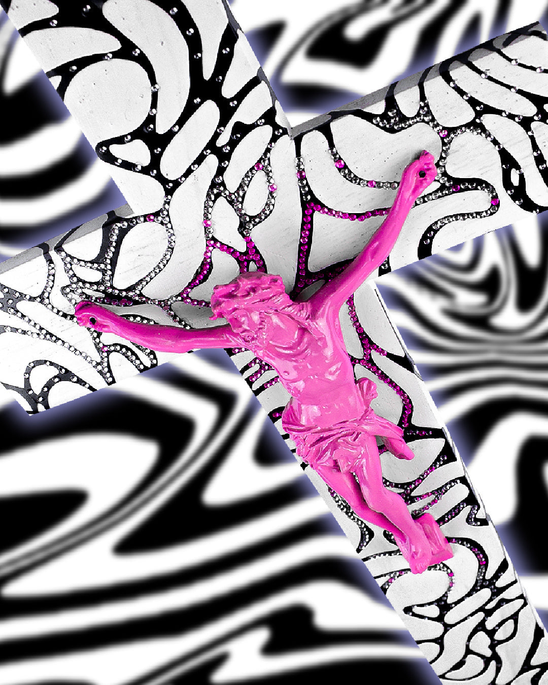 Crucifix N&B et Rose à Strass God is Queer