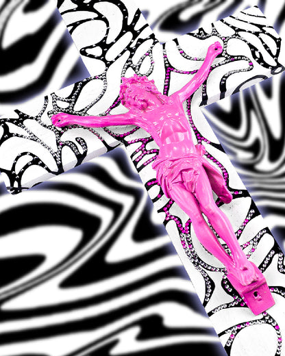 Crucifix N&B et Rose à Strass God is Queer