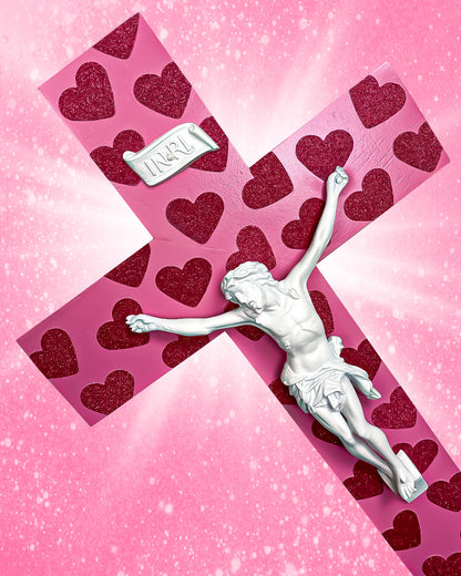 Crucifix Coeurs Rouge/Rose God is Queer