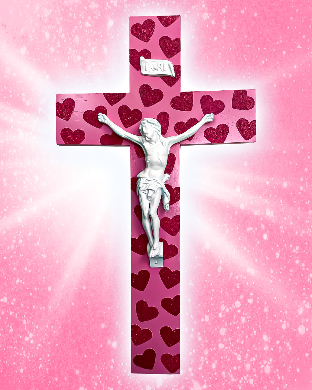Crucifix Coeurs Rouge/Rose God is Queer