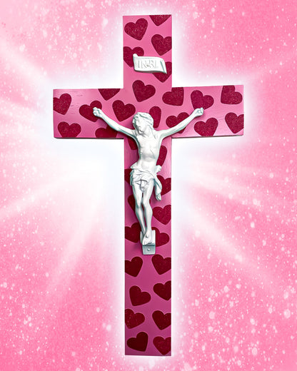 Crucifix Coeurs Rouge/Rose God is Queer