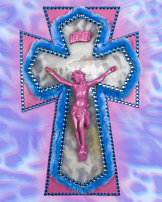 Crucifix Marbre Rose/Bleu God is Queer