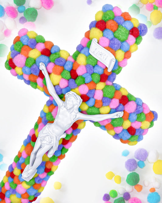 Crucifix Pompons Multicolores God is Queer