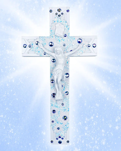 Crucifix Art Deco Blanc/Bleu Clair God is Queer