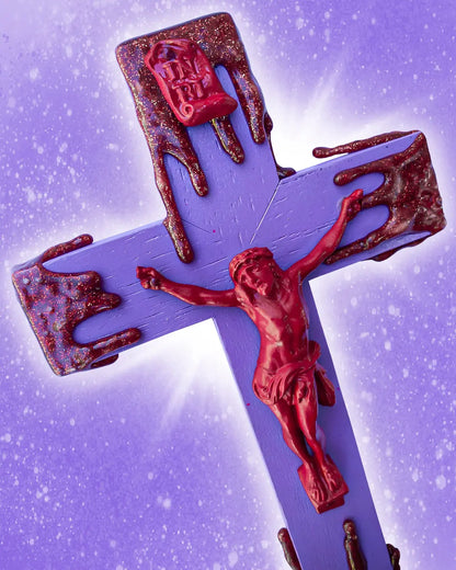 Crucifix Dégoulinant Rouge/Violet God is Queer