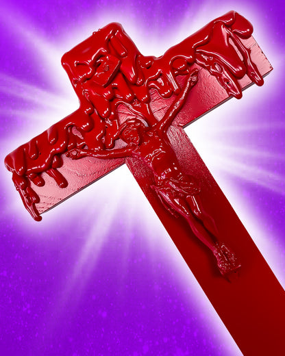 Crucifix Dégoulinant rouge God is Queer