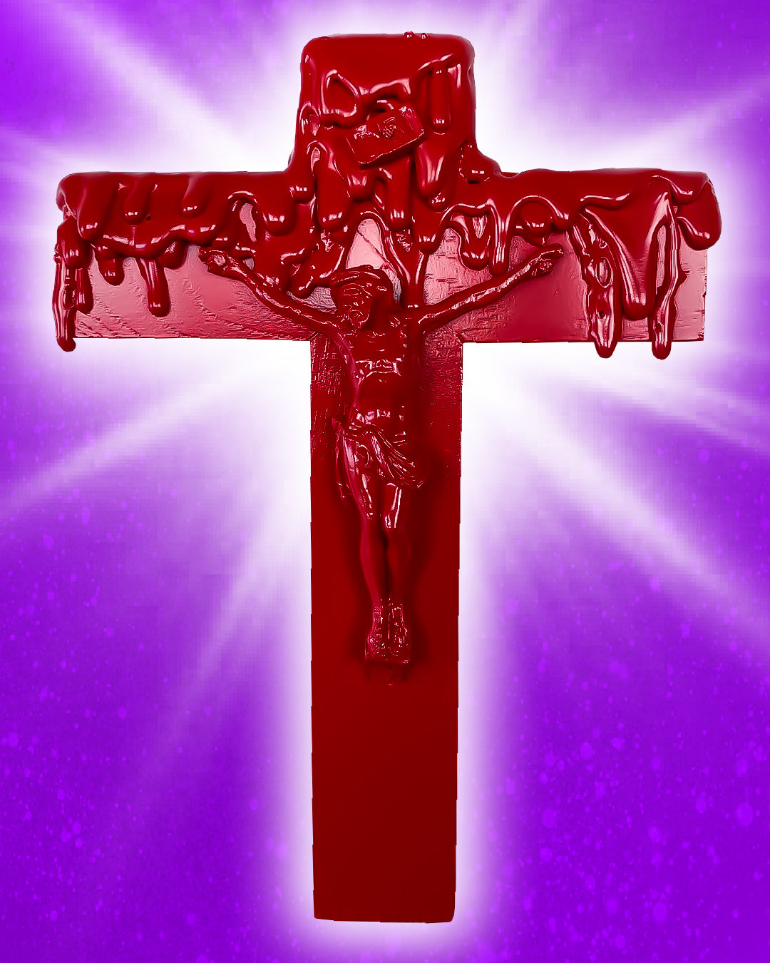 Crucifix Dégoulinant rouge God is Queer
