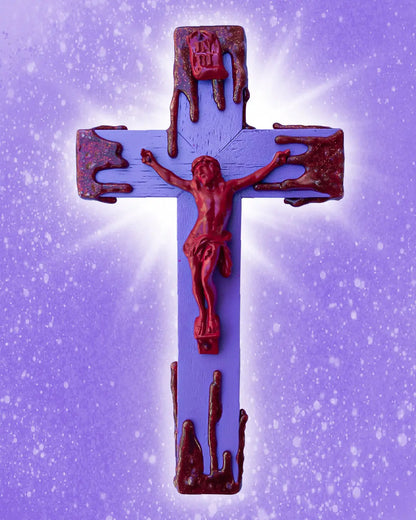 Crucifix Dégoulinant Rouge/Violet God is Queer