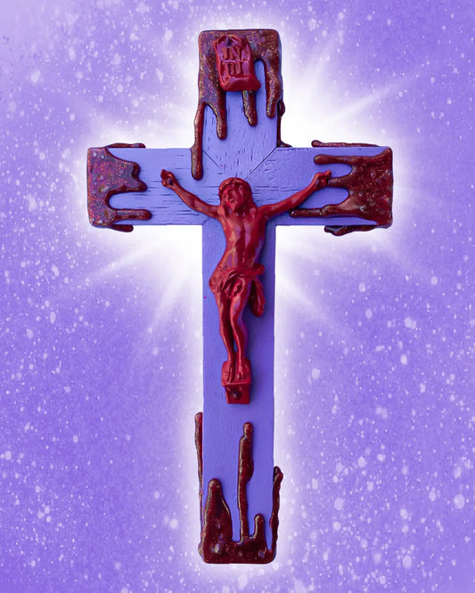 Crucifix Dégoulinant Rouge/Violet God is Queer