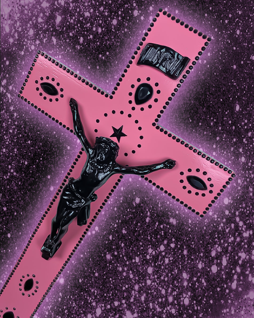 Crucifix Noir/Rose Strass God is Queer