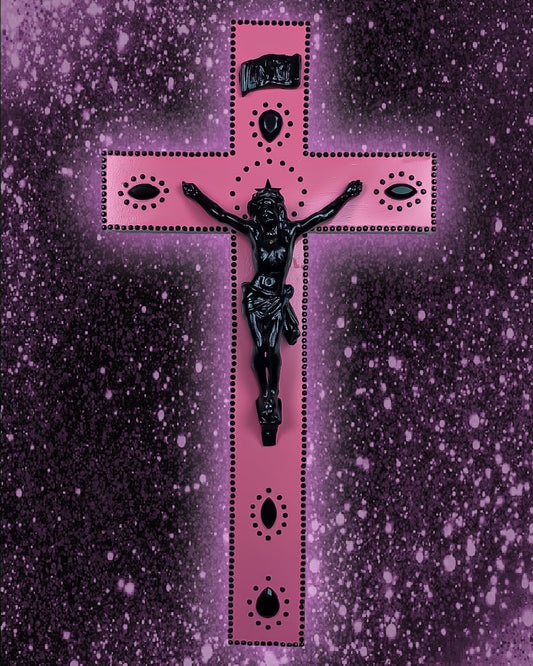 Crucifix Noir/Rose Strass God is Queer