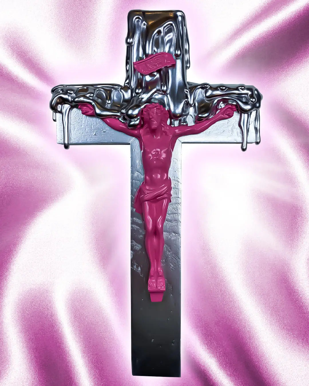 Crucifix Dégoulinant Chrome/Rose God is Queer