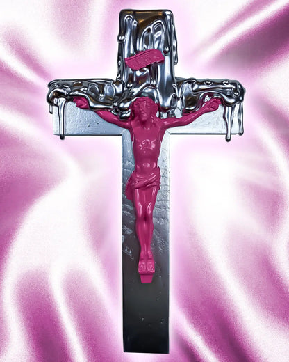 Crucifix Dégoulinant Chrome/Rose God is Queer