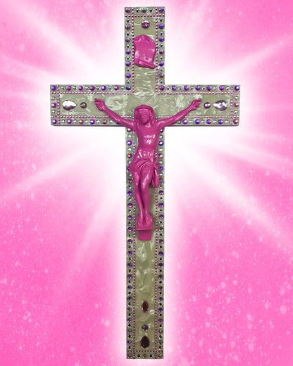 Crucifix Nacre Strass God is Queer