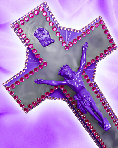 Crucifix Marbre/Métal Violet God is Queer