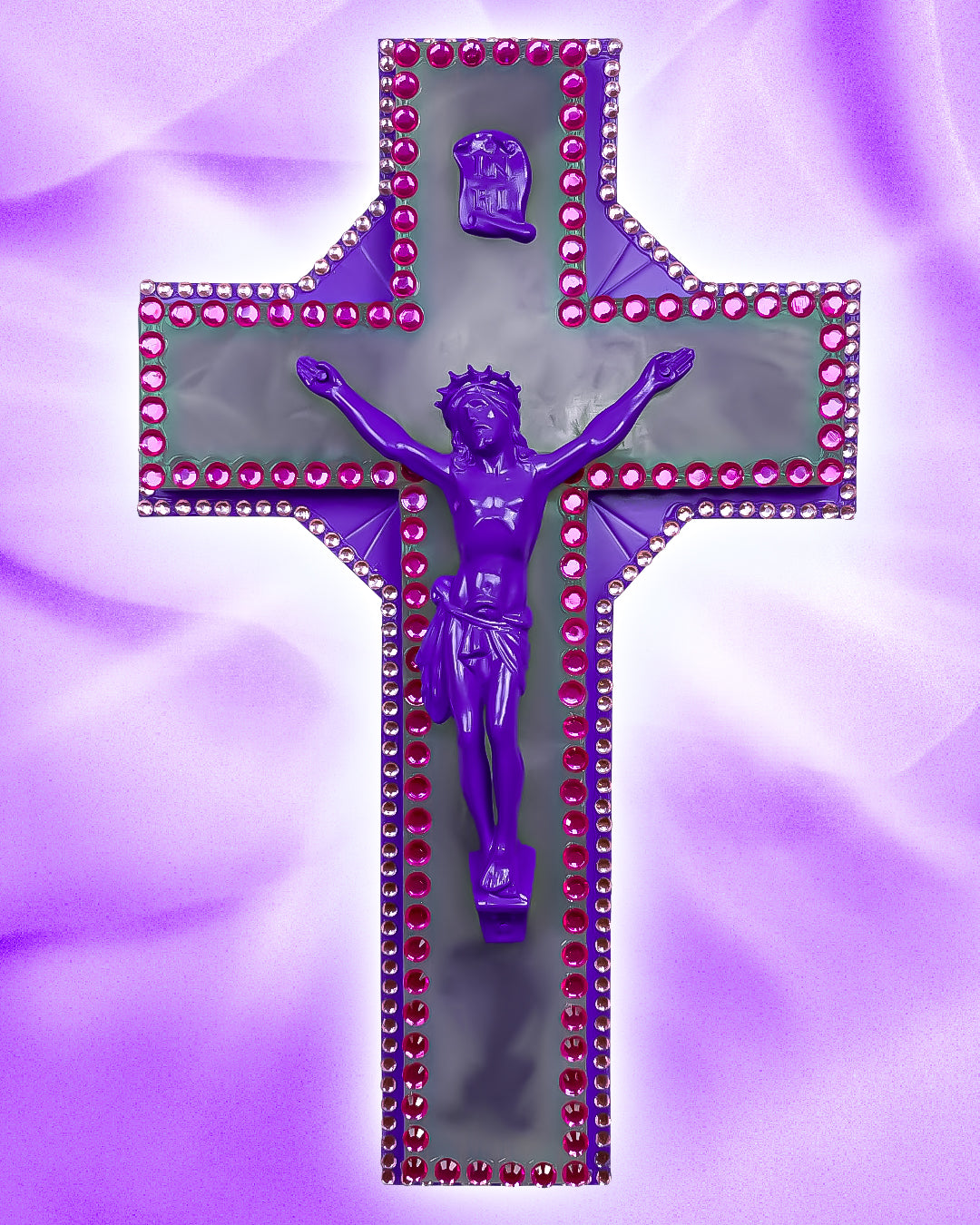 Crucifix Marbre/Métal Violet God is Queer