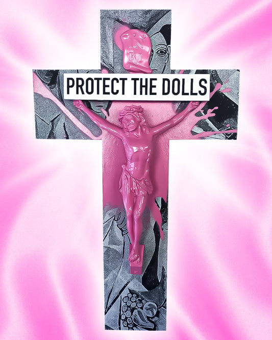Crucifix PROTECT THE DOLLS God is Queer