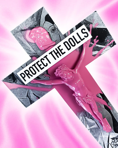 Crucifix PROTECT THE DOLLS God is Queer