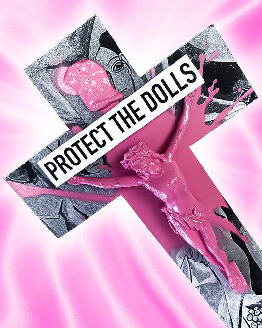 Crucifix PROTECT THE DOLLS God is Queer