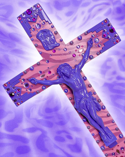 Crucifix Art Déco Violet/Rose God is Queer